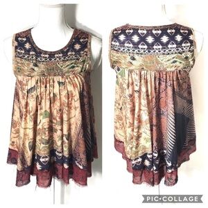Liberty Garden Mosaic Tank Top XS Boho Red Blue